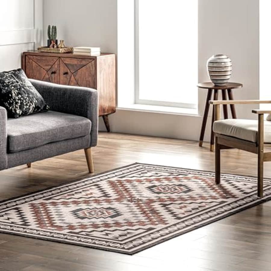 nuLOOM Leighton Machine Washable Southwestern Medallion Ultra Thin Area Rug, 5x8, Beige for $60 nuLOOM Leighton Machine Washable Southwestern Medallion Ultra Thin Area Rug, 5x8, Beige for $60