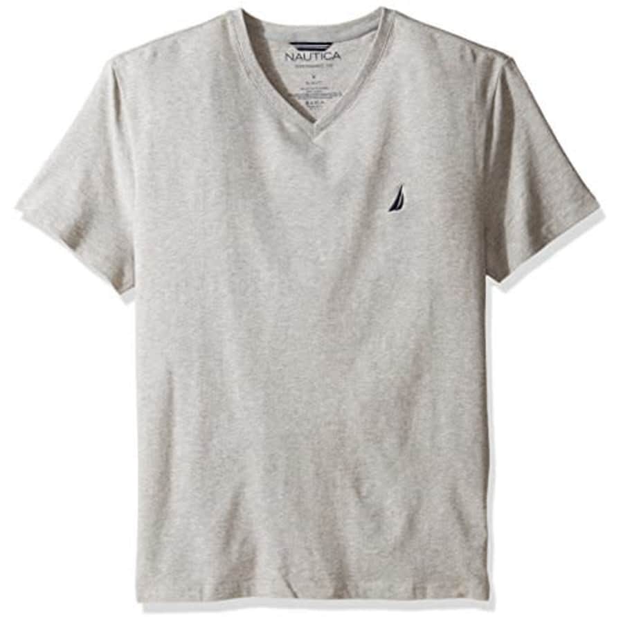 Nautica Men's Short Sleeve Solid Slim Fit V-Neck T-Shirt, Grey Heather, Large for $25 Nautica Men's Short Sleeve Solid Slim Fit V-Neck T-Shirt, Grey Heather, Large for $25