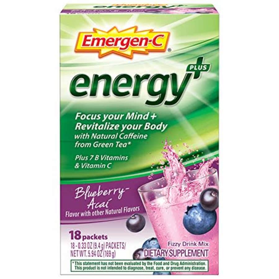 Emergen-C Energy+, with B Vitamins, Vitamin C and Natural Caffeine from Green Tea (18 Count, for $14 Emergen-C Energy+, with B Vitamins, Vitamin C and Natural Caffeine from Green Tea (18 Count, for $14