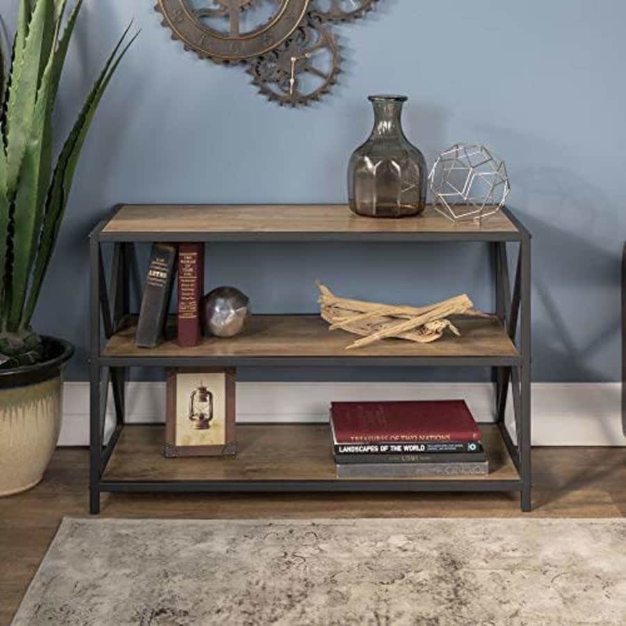 Walker Edison Furniture Company 2 Tier Open Shelf Industrial Wood Metal Bookcase Tall Bookshelf for $195