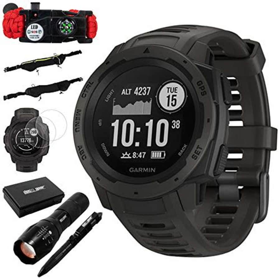 Garmin Instinct Rugged Outdoor Watch w/GPS & Heart Rate Monitoring, Graphite +Accessories Bundle for $260 Garmin Instinct Rugged Outdoor Watch w/GPS & Heart Rate Monitoring, Graphite +Accessories Bundle for $260