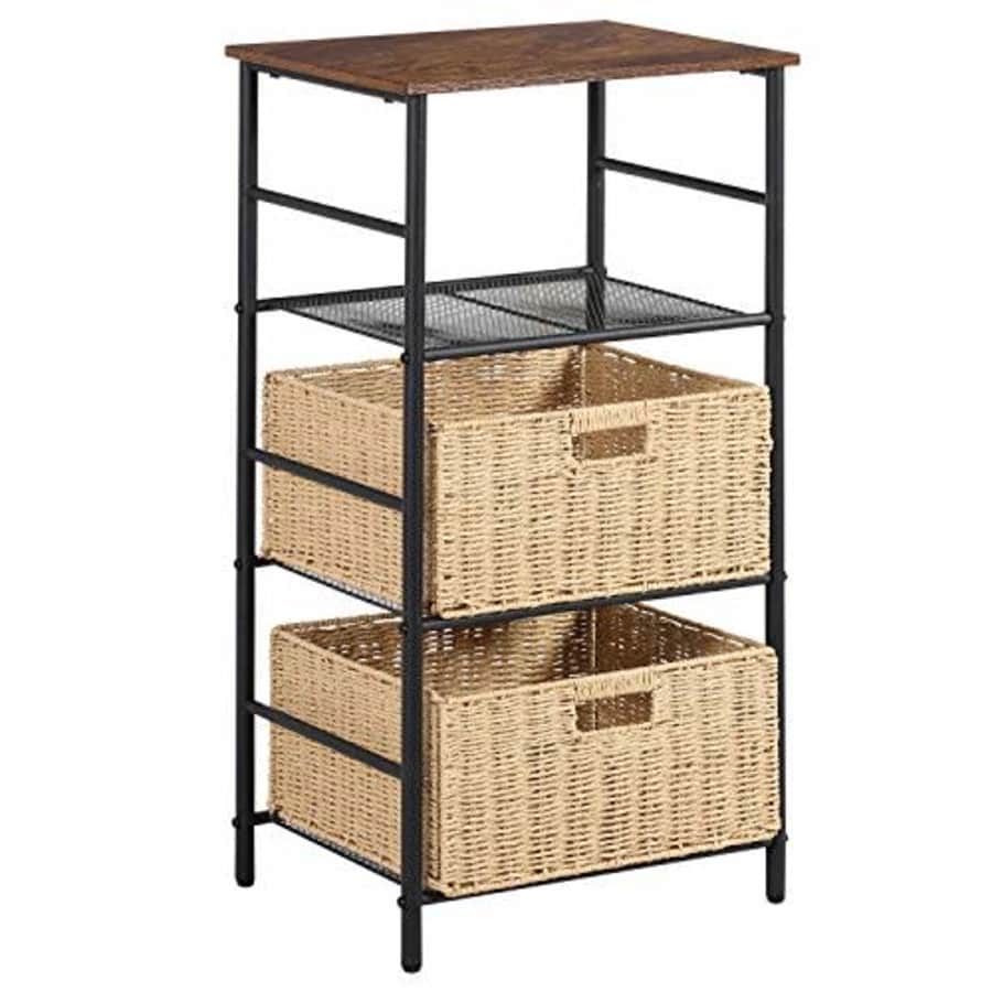 VECELO Industrial Side/End Table Nightstand with 2 Wicker Basket Storage, Printer Shelf Telephone for $79