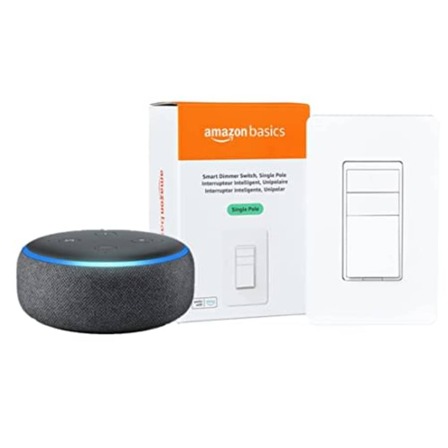 Amazon Basics Smart Dimmer Switch, Single Pole with Echo Dot 3rd Gen, Charcoal for $56