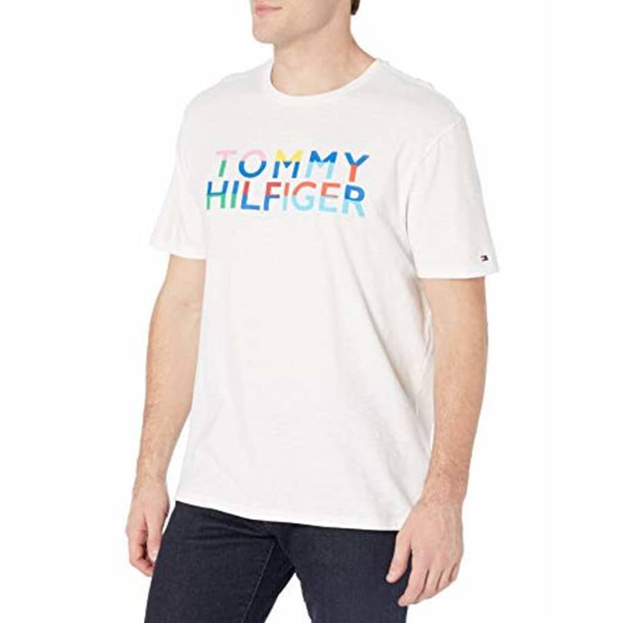 Tommy Hilfiger Men's Short Sleeve Graphic T Shirt, Bright White-PT, Small for $16