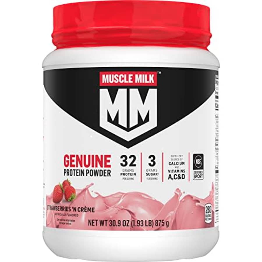 Muscle Milk Genuine Protein Powder, Strawberries N Crme, 1.93 Pounds, 12 Servings, 32g Protein, 3g for $25 Muscle Milk Genuine Protein Powder, Strawberries N Crme, 1.93 Pounds, 12 Servings, 32g Protein, 3g for $25