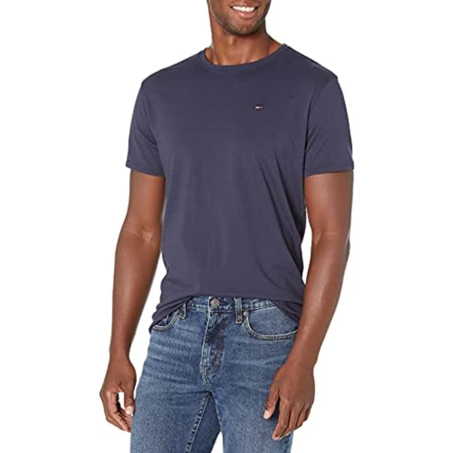 TOMMY HILFIGER Men's T-Shirt Original Short Sleeve Tee, Black iris, Small for $20 TOMMY HILFIGER Men's T-Shirt Original Short Sleeve Tee, Black iris, Small for $20