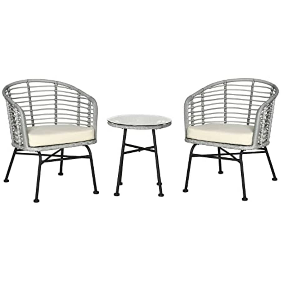 Outsunny 3-Piece Patio Bistro Set, Outdoor Wicker Conversation Set with Round Tempered Glass Top for $130 Outsunny 3-Piece Patio Bistro Set, Outdoor Wicker Conversation Set with Round Tempered Glass Top for $130