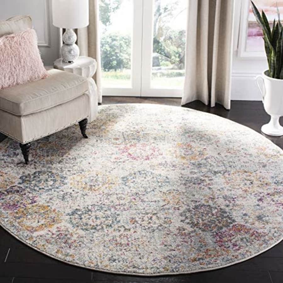 Safavieh Madison Collection MAD611F Bohemian Chic Vintage Distressed Area Rug, 4' Round, Grey/Gold for $33
