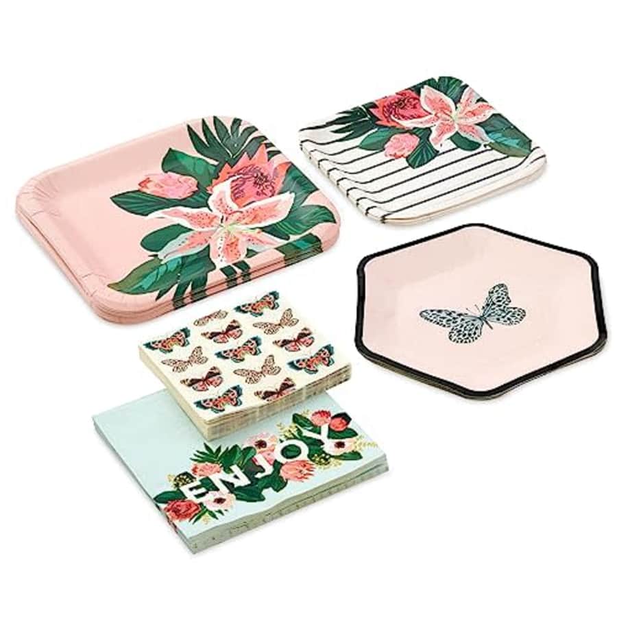 Hallmark Pink and Green Party Supplies (16 Dinner Plates, 8 Square Dessert Plates, 8 Hexagonal for $16