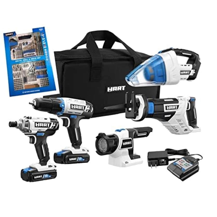 HART 20-Volt Cordless 5-Tool Combo Kit (2) 1.5Ah Lithium-Ion Batteries and 16-inch Storage Bag, for $175