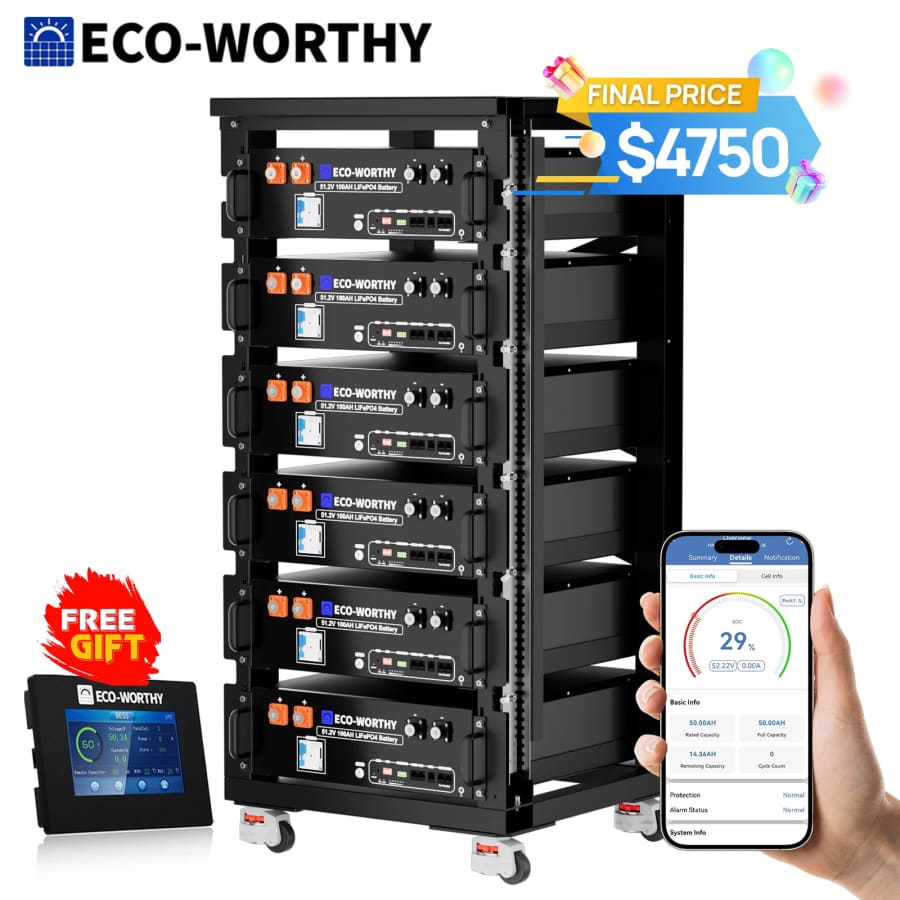 Eco-Worthy 30.72kWh 48V 100AH Server Rack Lithium Battery 6-Pack with Monitor for $4,680 Eco-Worthy 30.72kWh 48V 100AH Server Rack Lithium Battery 6-Pack with Monitor for $4,680