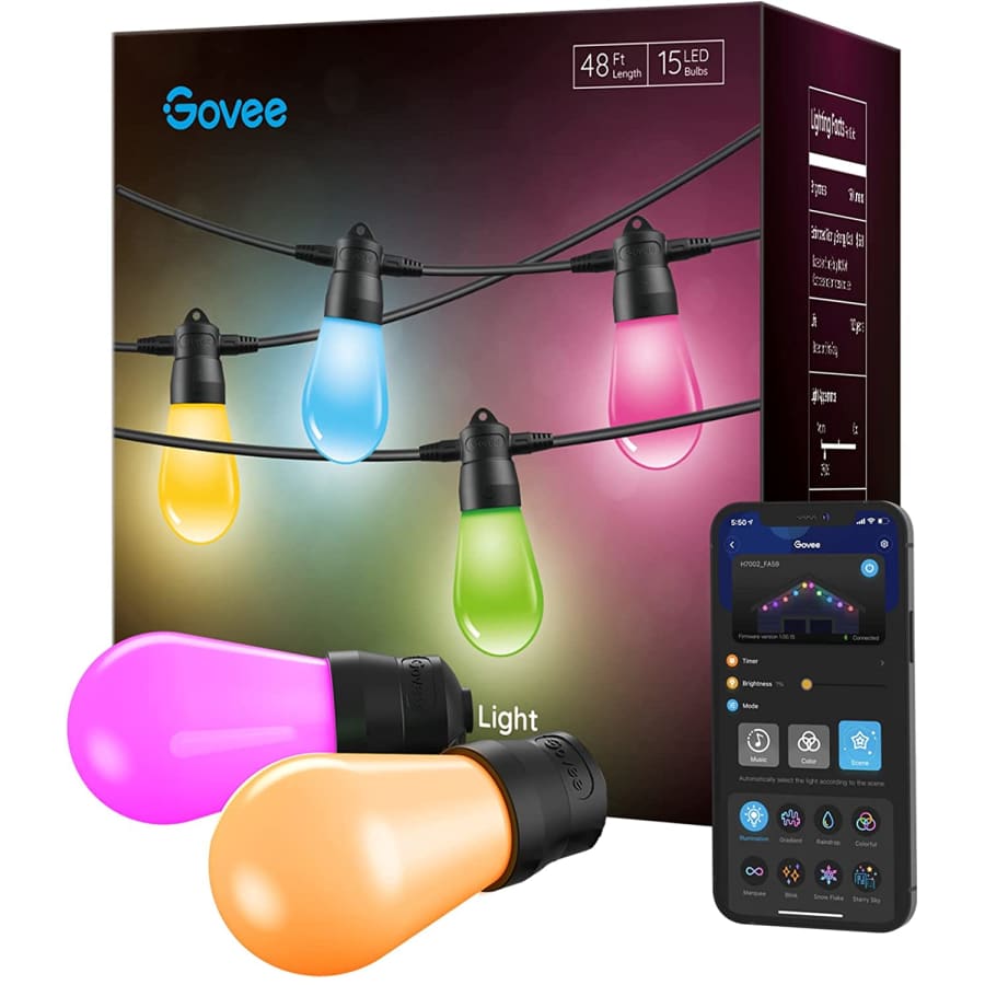 Govee 48-Foot RGBW LED Bluetooth Outdoor String Lights for $42