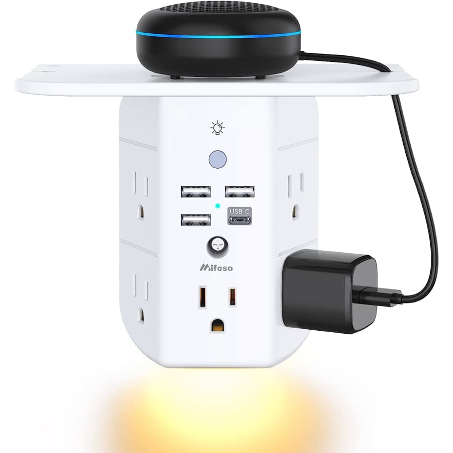 Mifaso Wall Outlet Extender w/ Shelf & Night Light for $11