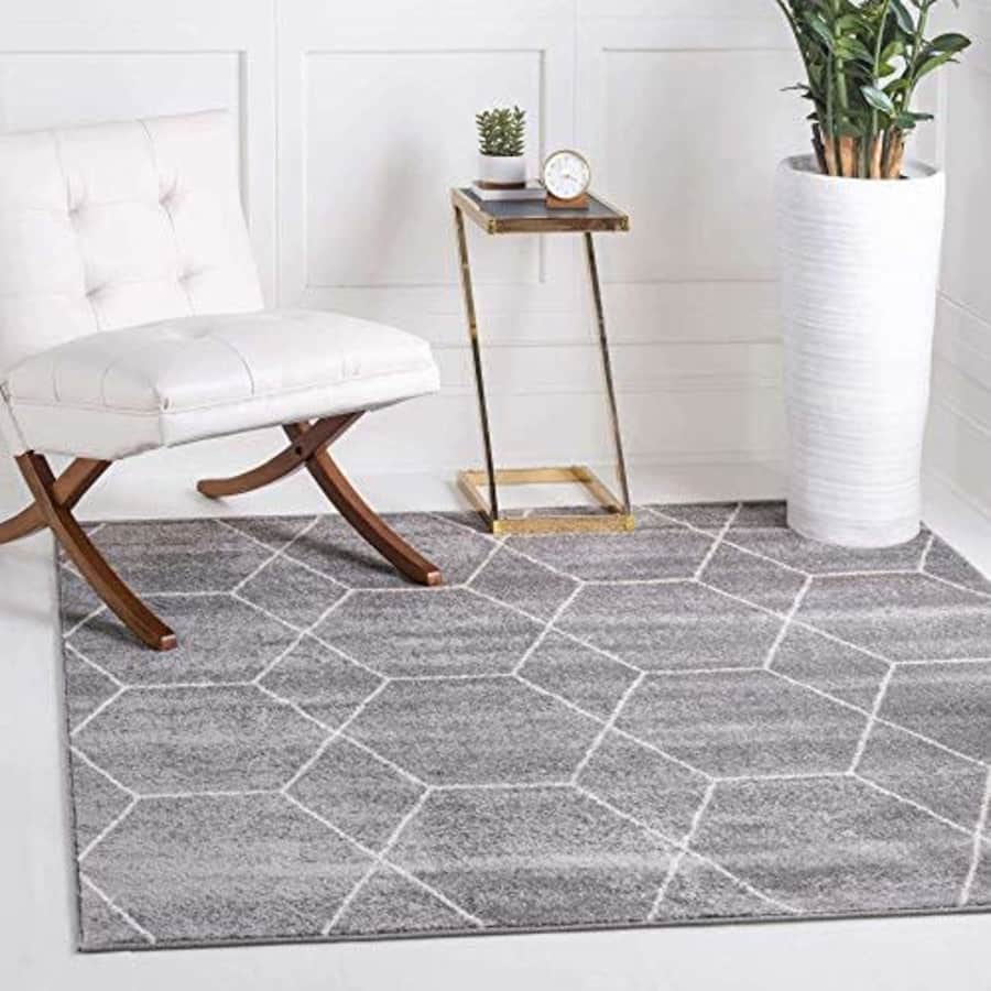Unique Loom Trellis Frieze Collection Lattice Moroccan Geometric Modern Square Rug, 5 Feet, Light for $38