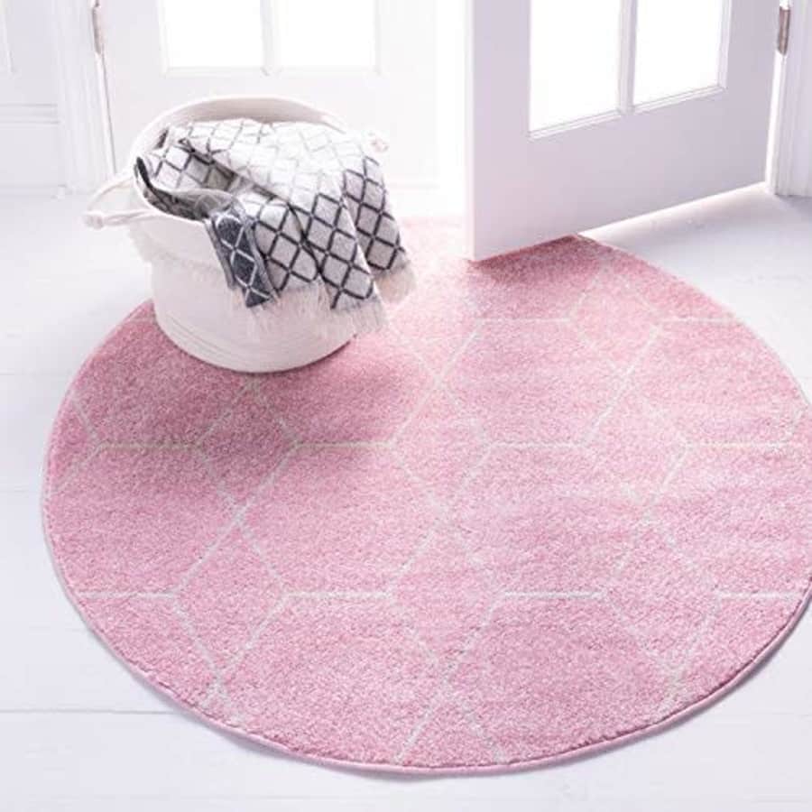 Unique Loom Trellis Frieze Collection Lattice Moroccan Geometric Modern Pink Round Rug (4' 0 x 4' 0) for $26 Unique Loom Trellis Frieze Collection Lattice Moroccan Geometric Modern Pink Round Rug (4' 0 x 4' 0) for $26