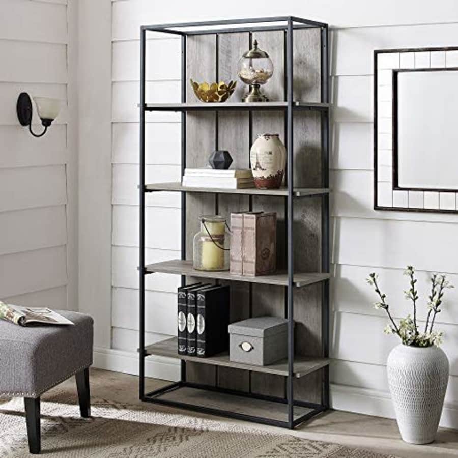 Walker Edison Furniture Company Rustic Farmhouse Metal and Wood Bookcase Bookshelf Home Office for $176 Walker Edison Furniture Company Rustic Farmhouse Metal and Wood Bookcase Bookshelf Home Office for $176