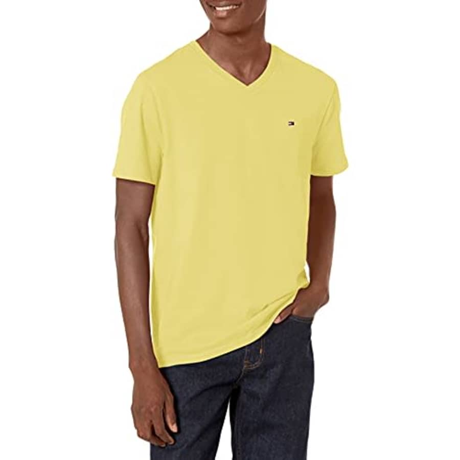 Tommy Hilfiger Men's V-Neck Flag T-Shirt, Yellow IRIS, Small for $19 Tommy Hilfiger Men's V-Neck Flag T-Shirt, Yellow IRIS, Small for $19