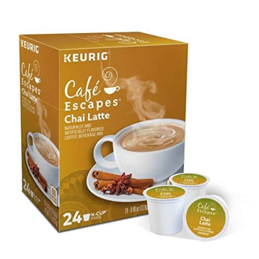Cafe Escapes, Chai Latte Tea Beverage, Single-Serve Keurig K-Cup Pods, 48 Count (2 Boxes of 24 Pods) for $42 Cafe Escapes, Chai Latte Tea Beverage, Single-Serve Keurig K-Cup Pods, 48 Count (2 Boxes of 24 Pods) for $42