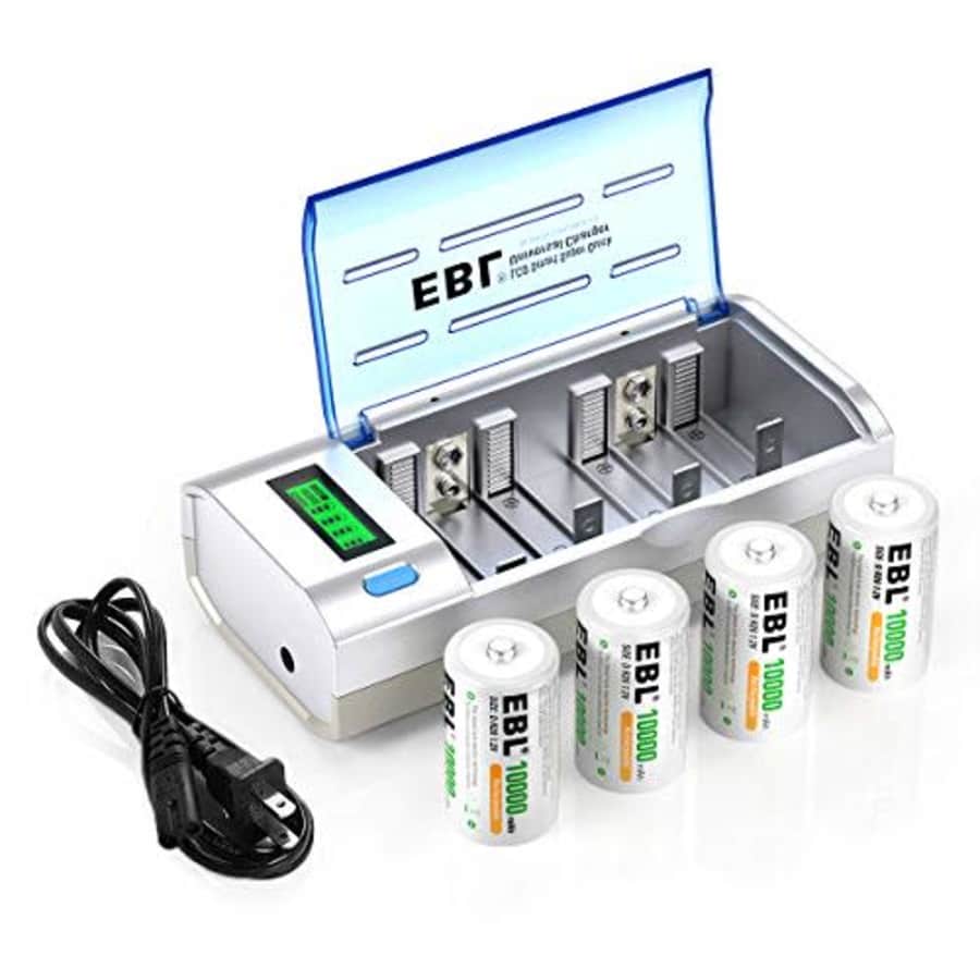 EBL D Cells 10000mAh Rechargeable Batteries (4 Counts) with C D 9V AA AAA Battery Charger for $46