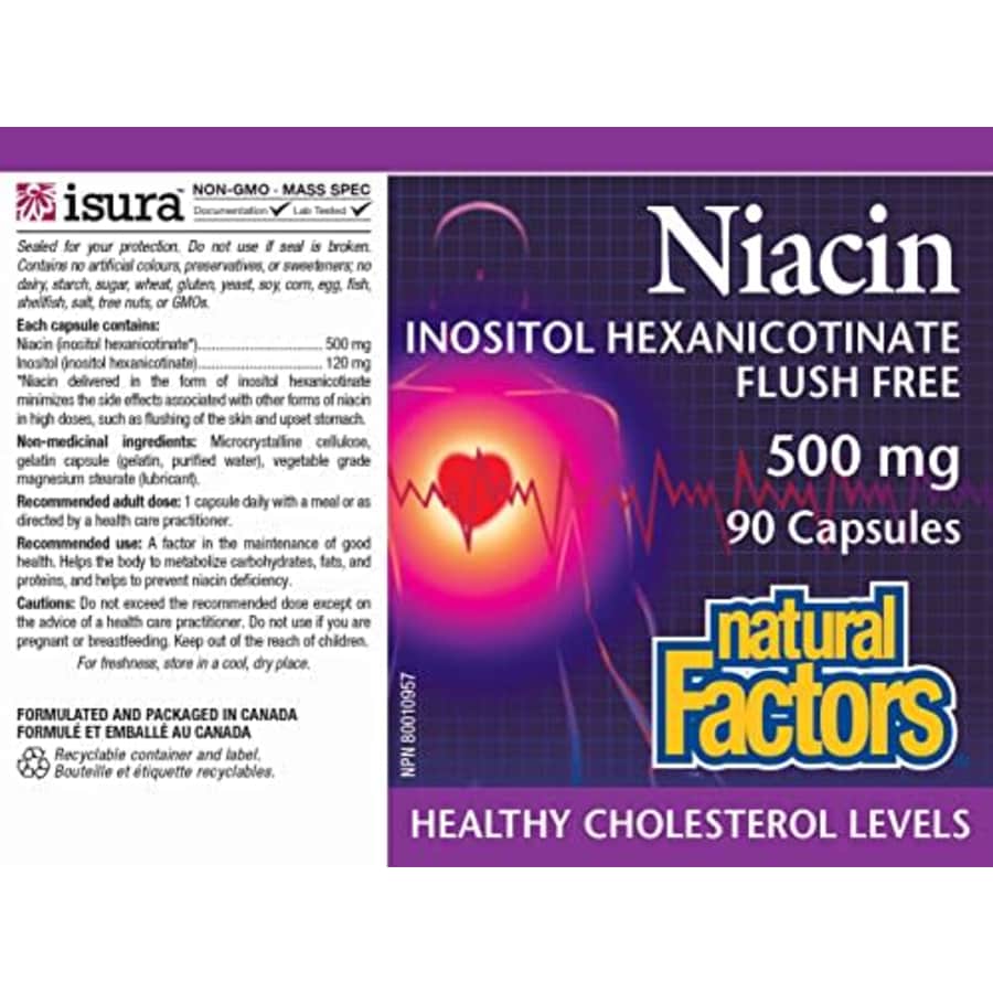 Natural Factors - Vitamin B3 No Flush Niacin 500mg, Supports Cholesterol Metabolism, 90 Capsules for $19