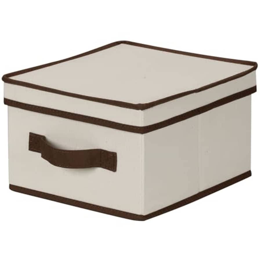 Household Essentials 511 Storage Box with Lid and Handle - Natural Beige Canvas with Brown Trim- for $14
