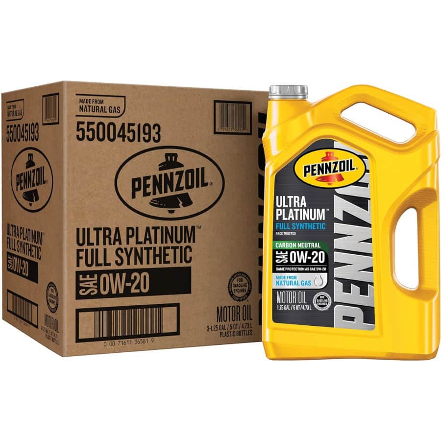 Pennzoil Ultra Platinum Full Synthetic 0W-20 Motor Oil 5-Quart Jug 3-Pack for $71
