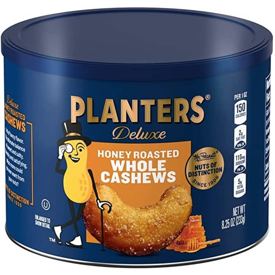 Planters Honey Roasted Whole Cashews 8.25-oz. Tub for $7