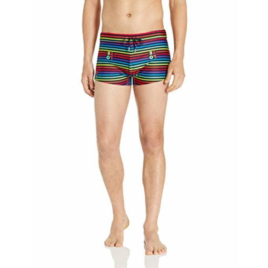 2(X)IST Men's Pride Cabo Swim Trunk Swimwear, Love Stripe/Rainbow, Medium for $36