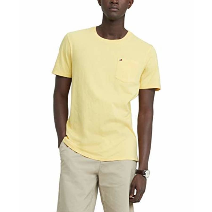 Tommy Hilfiger Men's Regular T Shirt with Pocket, Vmyl39 Yellow H, XS for $23