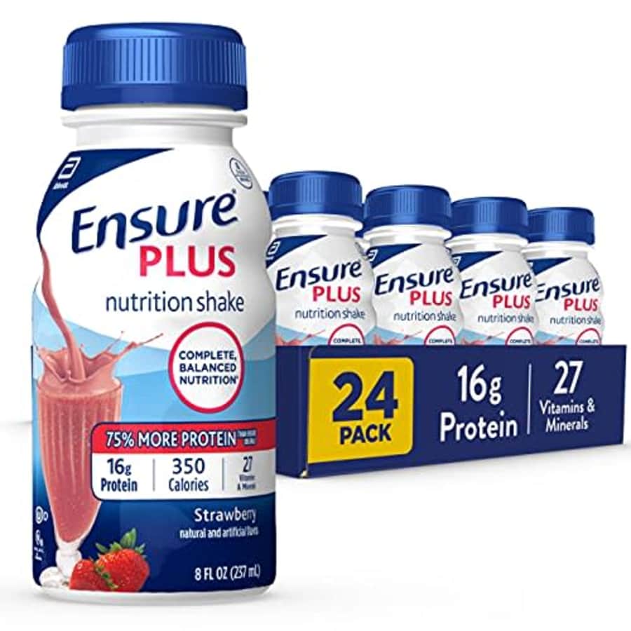 Ensure Plus Nutrition Shake with 16 Grams of Protein, Meal Replacement Shakes, Strawberry, 8 Fl Oz for $42 Ensure Plus Nutrition Shake with 16 Grams of Protein, Meal Replacement Shakes, Strawberry, 8 Fl Oz for $42