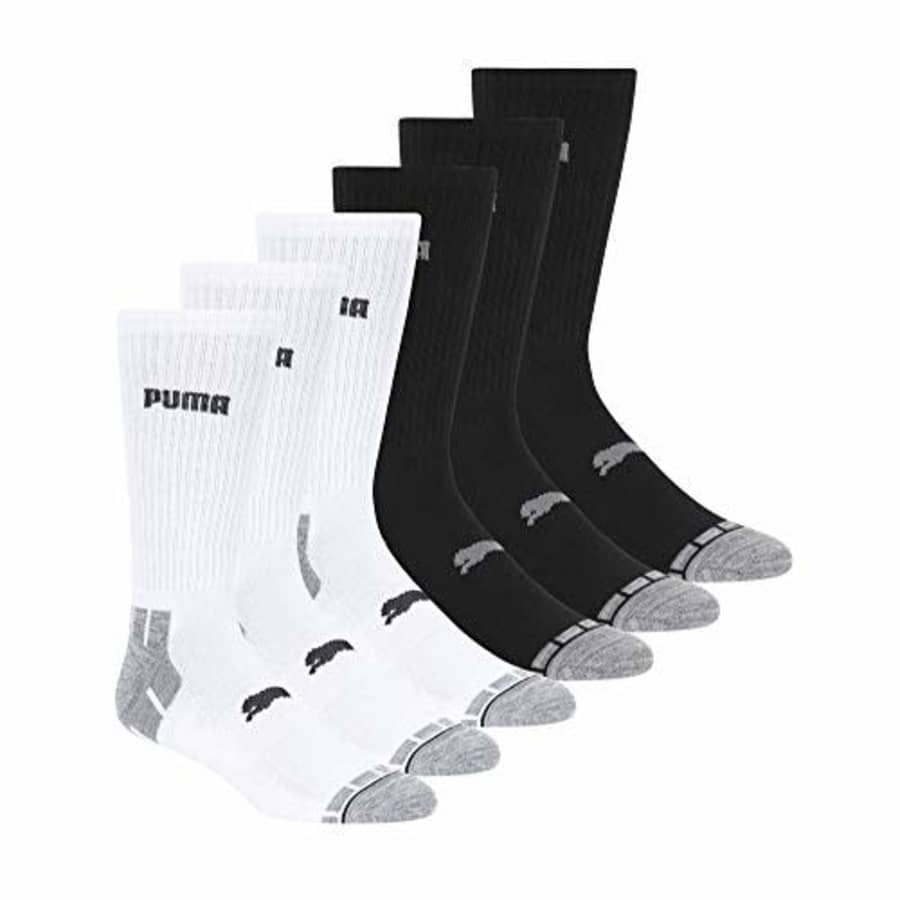 PUMA mens 6 Pack Crew running socks, White/Black/Grey, 10 1 US for $15 PUMA mens 6 Pack Crew running socks, White/Black/Grey, 10 1 US for $15