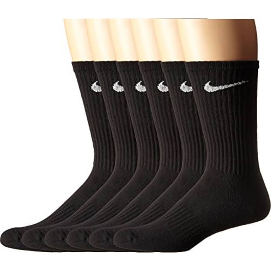 NIKE Unisex Performance Cushion Crew Socks with Bag (6 Pairs), Black/White, Medium for $35