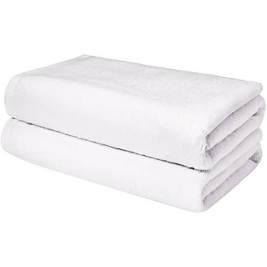 Amazon Basics Quick-Dry, Luxurious, Soft, 100% Cotton Towels, White - Set of 2 Bath Sheets for $19