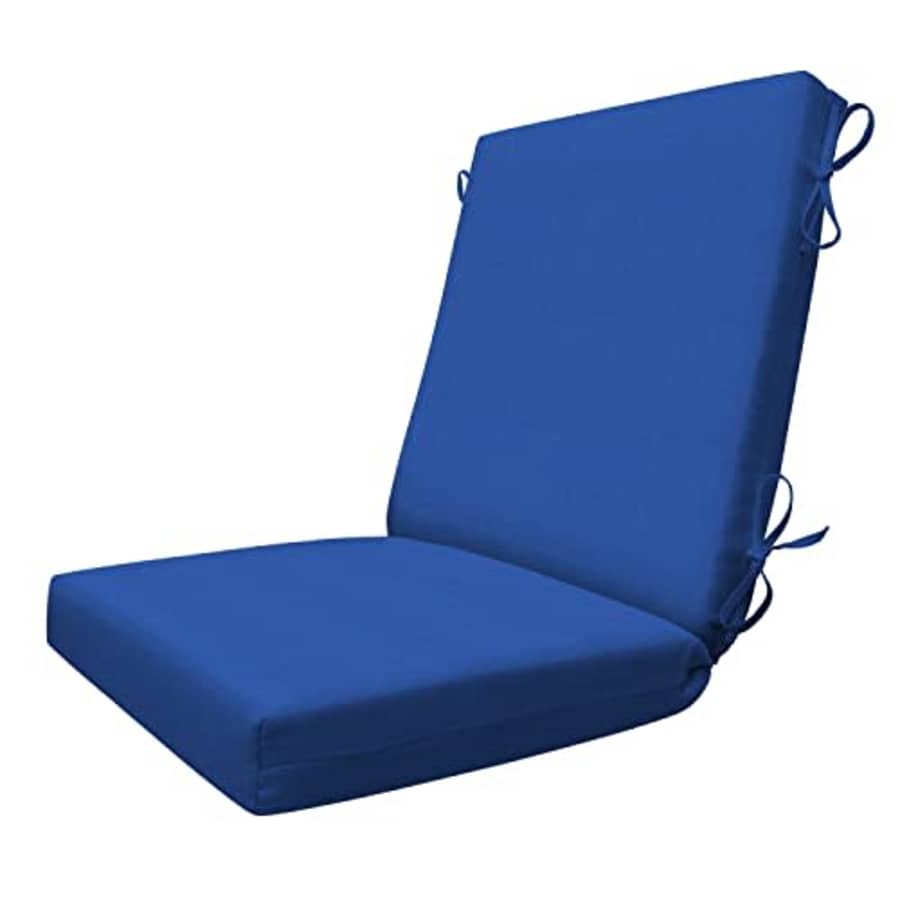 Honey-Comb Honeycomb Indoor/Outdoor Textured Solid Sapphire Blue Highback Dining Chair Cushion: Recycled for $51
