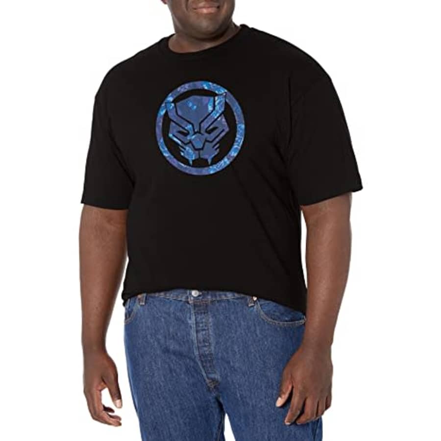 Marvel Big & Tall Classic Panther Floral Men's Tops Short Sleeve Tee Shirt, Black, XX-Large for $14