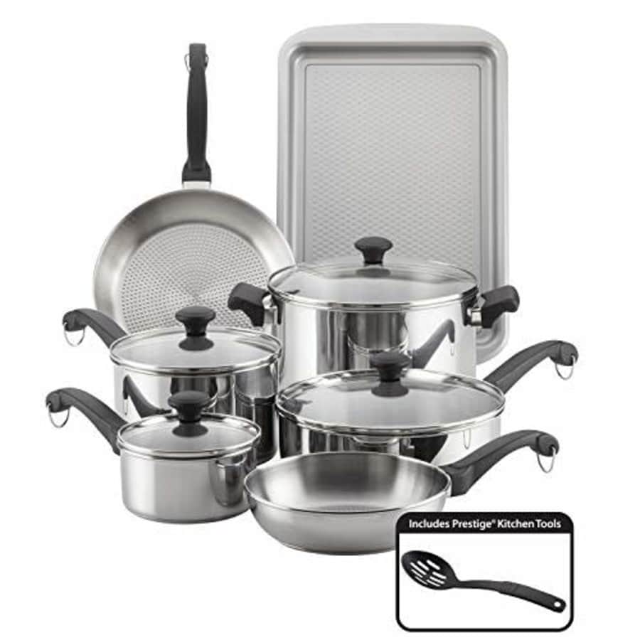 Farberware Classic Traditional Stainless Steel Cookware Pots and Pans Set, 12 Piece for $105 Farberware Classic Traditional Stainless Steel Cookware Pots and Pans Set, 12 Piece for $105