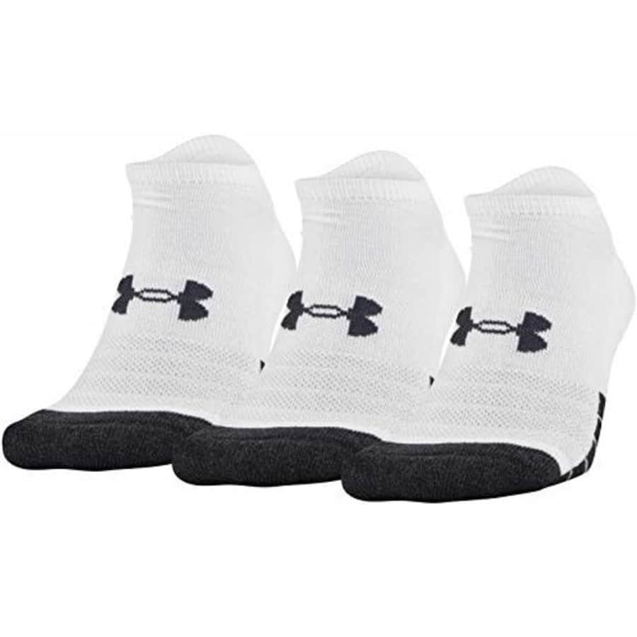 Under Armour Adult Performance Tech No Show Socks, Multipairs, White (3-Pairs), Medium for $27