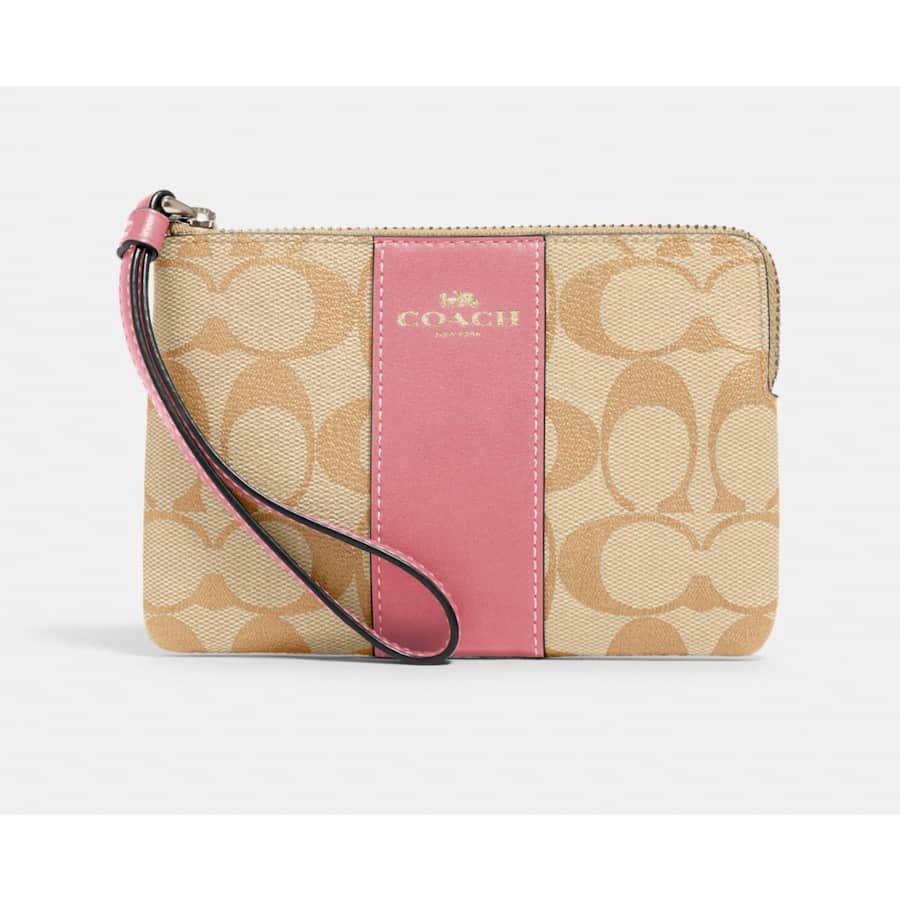 Coach Corner Zip Signature Canvas Wristlet for $25
