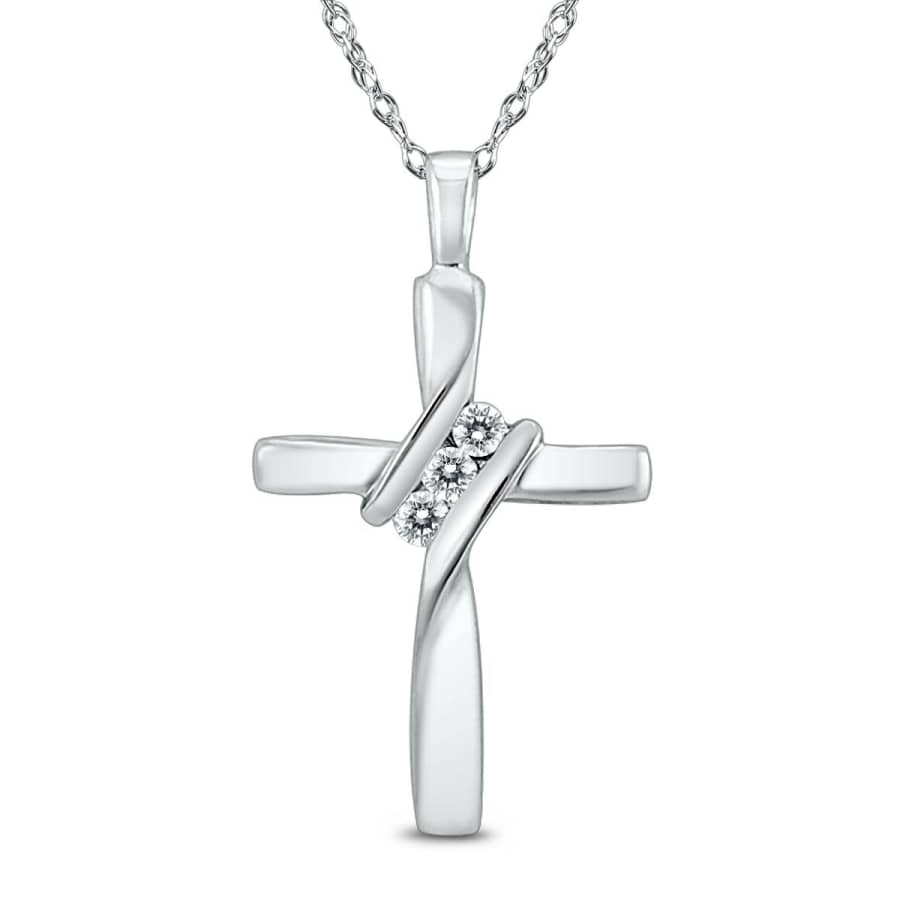 Szul Three-Stone Diamond Cross Pendant in 10K White Gold for $99 Szul Three-Stone Diamond Cross Pendant in 10K White Gold for $99