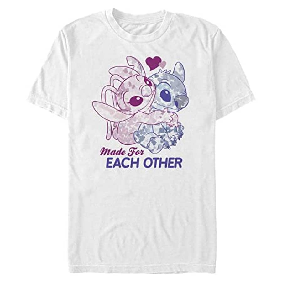 Disney Big & Tall Lilo & Stitch Stitch Angel Together Men's Tops Short Sleeve Tee Shirt, White, for $21