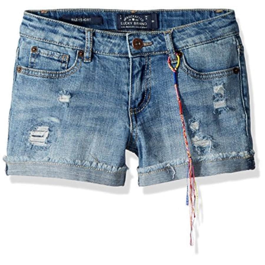 Lucky Brand Big Girls' 5-Pocket Cuffed Stretch Denim Short, Ronnie Ryder wash, 12 for $25