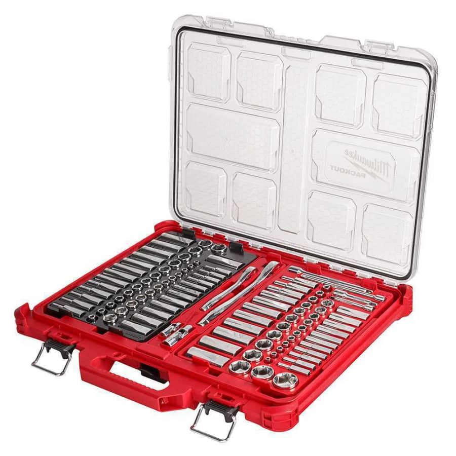 Milwaukee 106-Piece 1/4" & 3/8" Metric/SAE Ratchet & Socket Set w/ Packout Case for $219