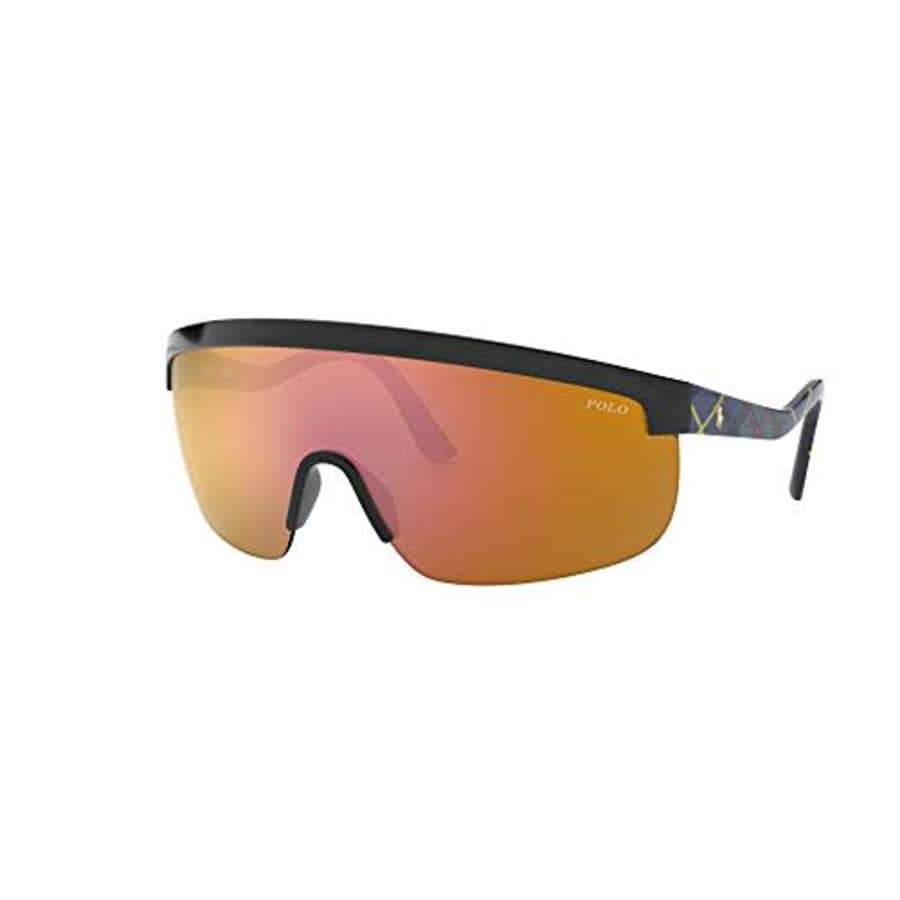 POLO RALPH LAUREN Men's PH4156 Shield Sunglasses, Black/Mirror Gold, 44 mm for $80