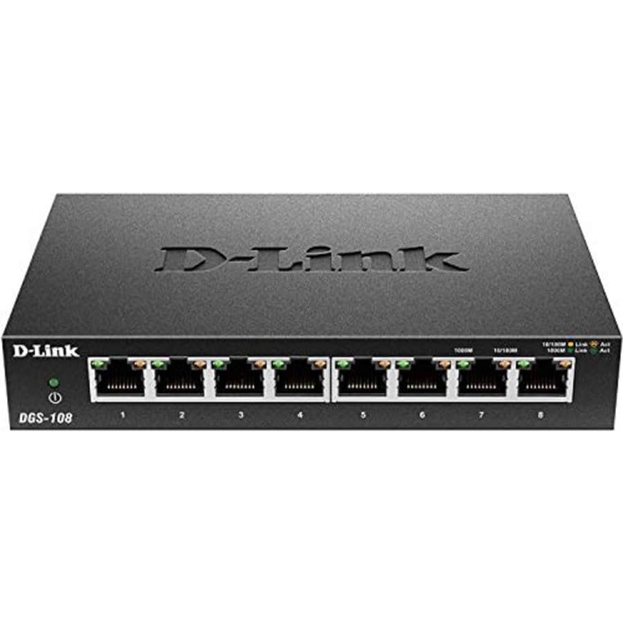 D-Link Ethernet Switch, 8 Port Gigabit Unmanaged Metal Fanless Desktop or Wall Mount Design for $25