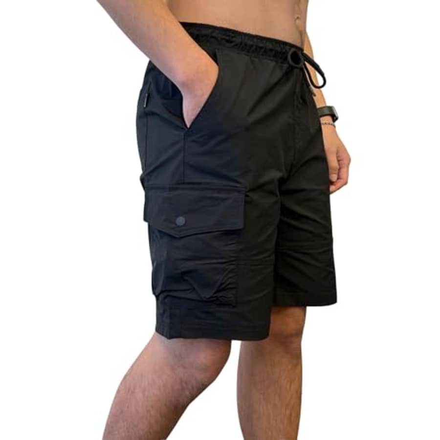 Southpole Men's Tech Woven Nylon Cargo Shorts, Quick Dry, Lightweight, Adjustable Waist, Black for $17
