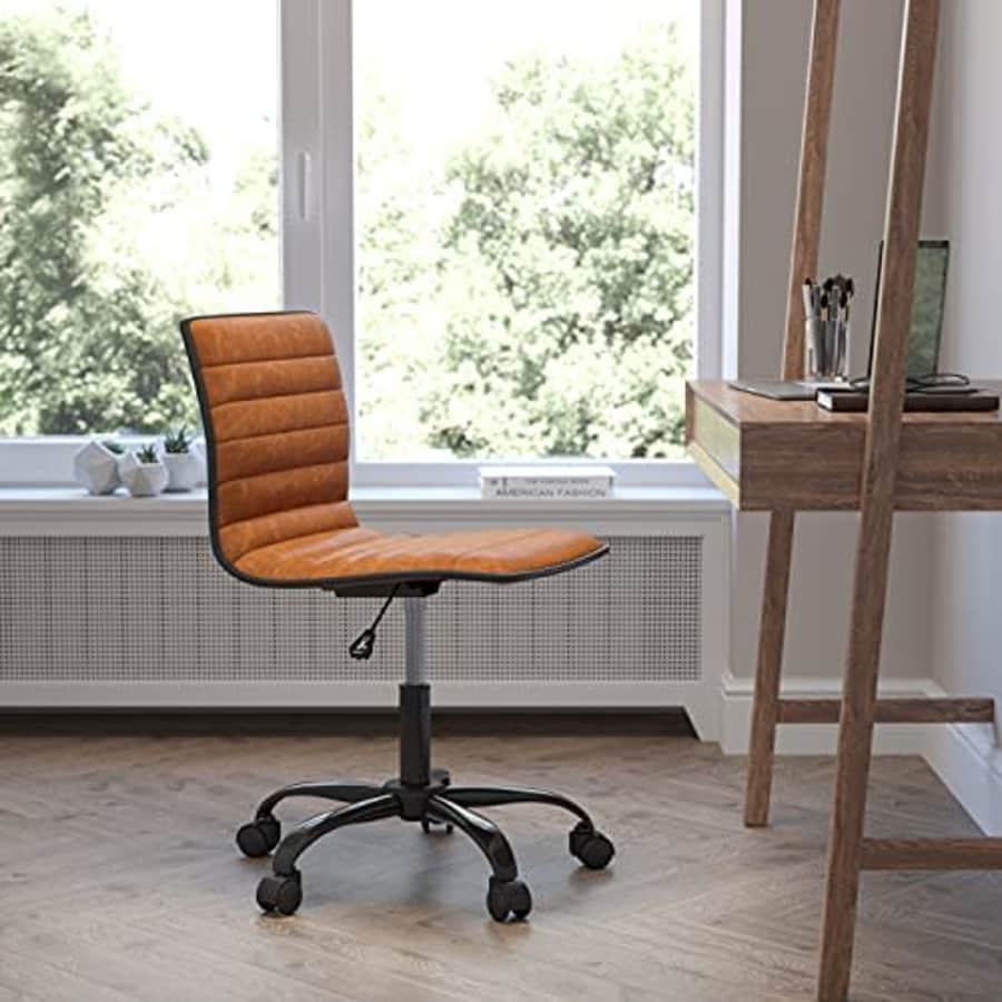 Flash Furniture Office Task Chair - Brown Vinyl - Black Frame - Armless - Ribbed Back and Seat - for $72 Flash Furniture Office Task Chair - Brown Vinyl - Black Frame - Armless - Ribbed Back and Seat - for $72
