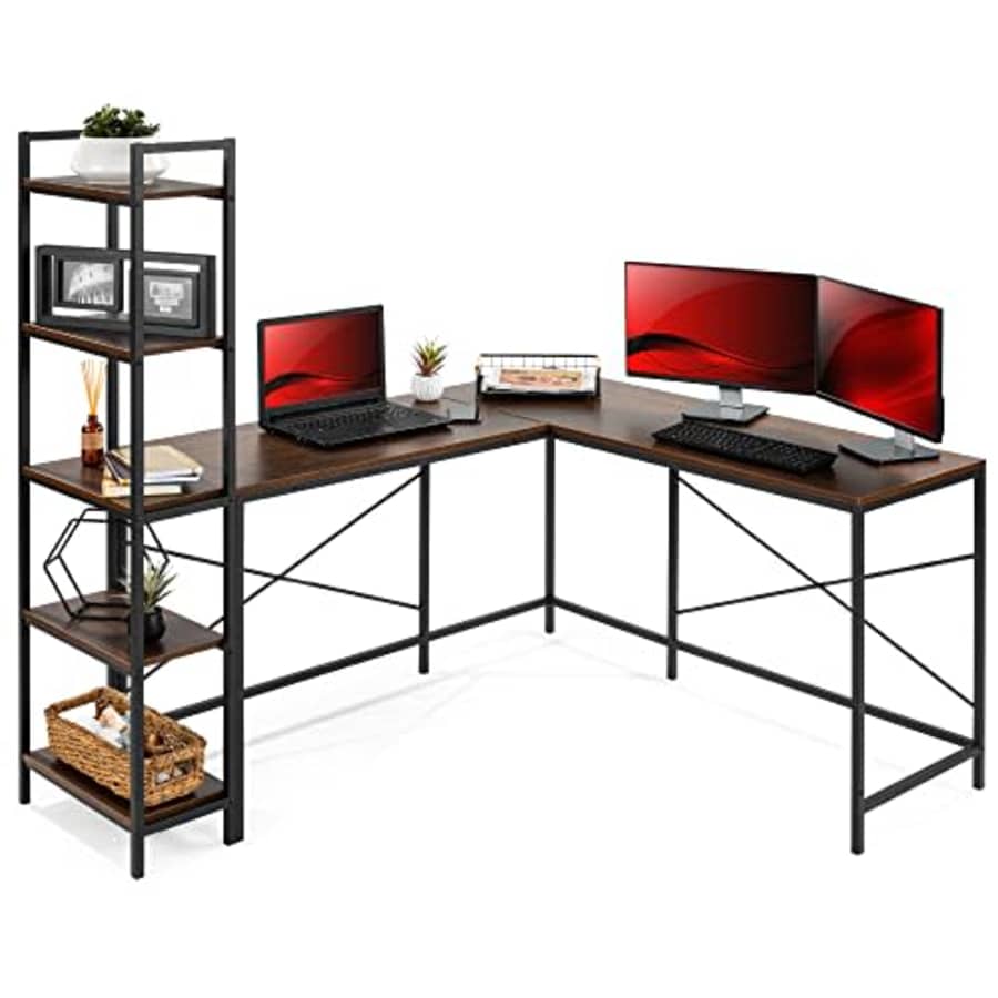 Best Choice Products L-Shaped Corner Computer Desk, Large Study Workstation Furniture for $90