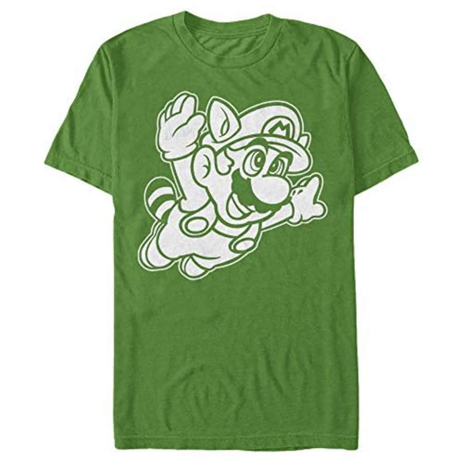 Nintendo Men's Super Mario 3 Raccoon Fly Line Art T-Shirt, Kelly, Small for $22