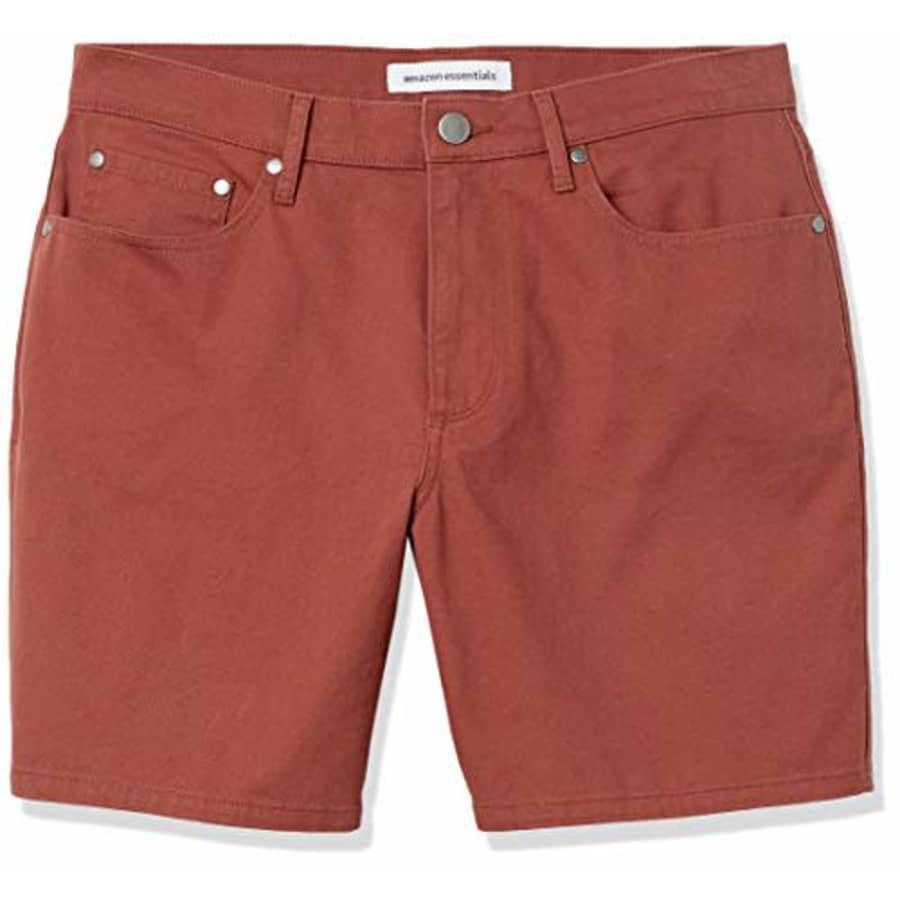 Amazon Essentials Men's Straight-Fit 7" Inseam Stretch 5-Pocket Shorts, Chestnut Brown, 32 for $24