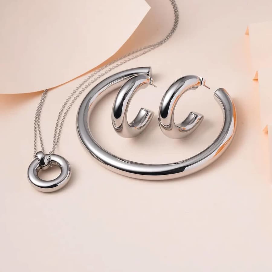Ever True Hoop Earrings, 7.5" Cuff Bracelet & 20" Necklace Set for $30 Ever True Hoop Earrings, 7.5" Cuff Bracelet & 20" Necklace Set for $30